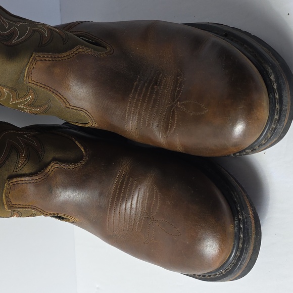 Laredo Mens(7.5D)Leather Waterproof Western Style Pull On Work Boots-Tan Distre - Picture 2 of 13